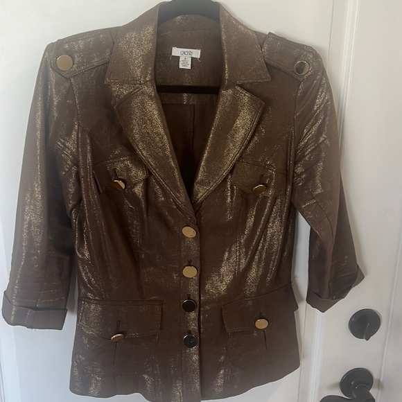 EUC Cache Linen jacket metallic brown and  gold linen blazer. Size small - Picture 1 of 8
